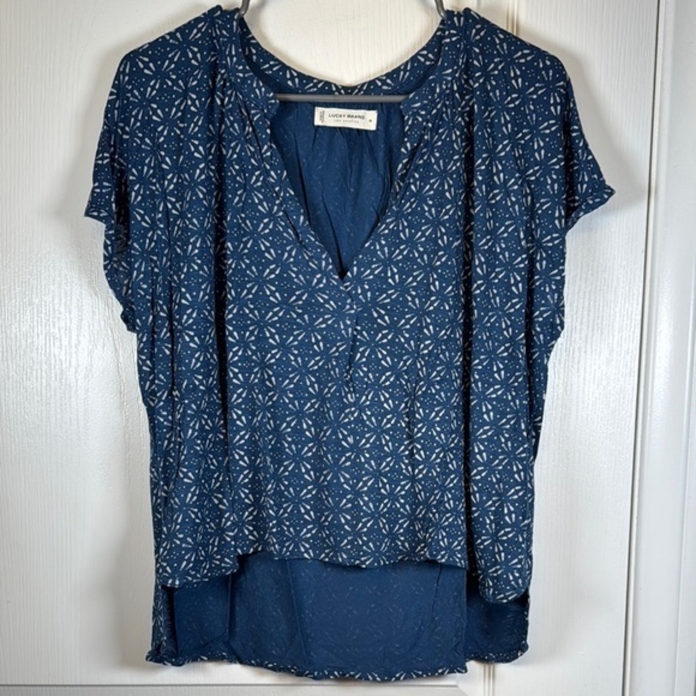 Lucky Brand Blue White Boxy Sleeve Shirt Size Med EUC #5622